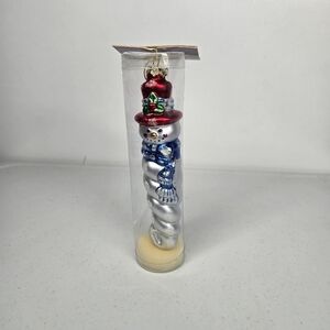 Vintage‎ 2001 Trim a Peschka Swirl Snowman Scarf Silver Target Christmas Glass